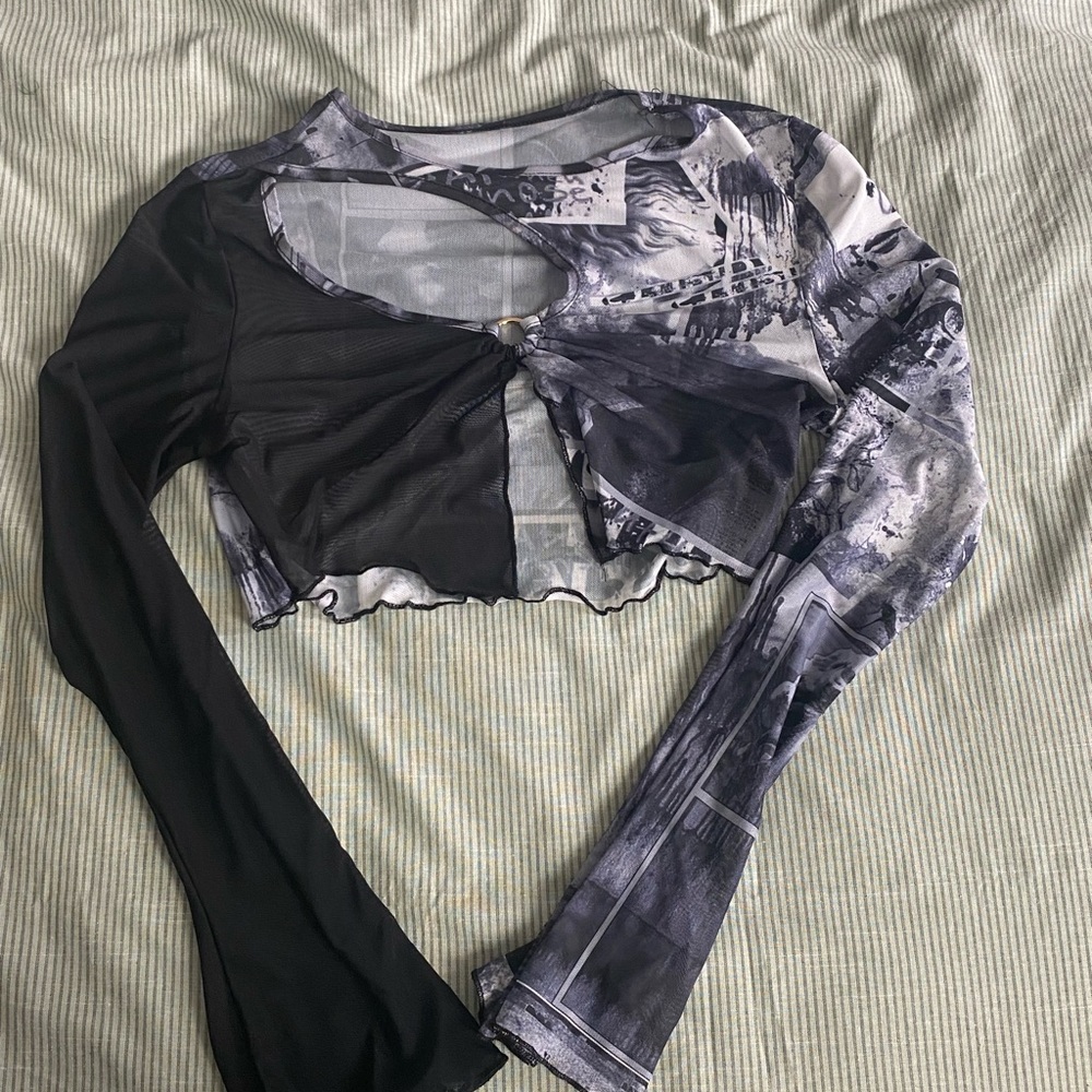 Mesh long sleeve crop top